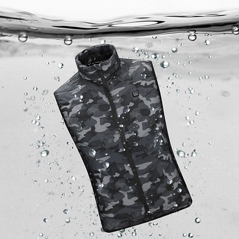 Gilet chauffant de chasse col montant et motif camouflage