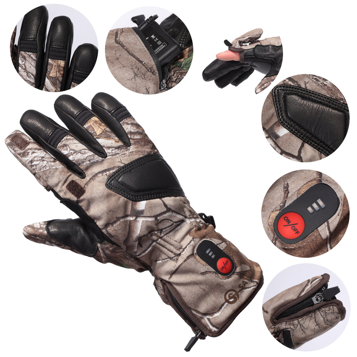 Gants chauffants de chasse camouflage militaire
