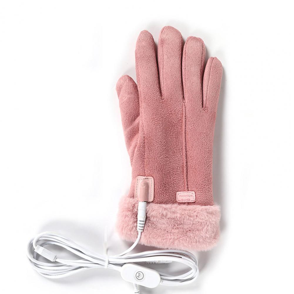 Gants chauffants en daim avec prise USB pour femmes