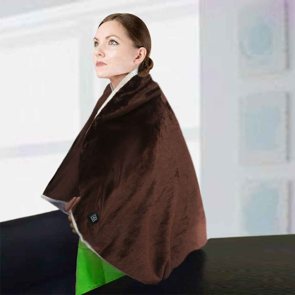 Poncho chauffant en peluche marron