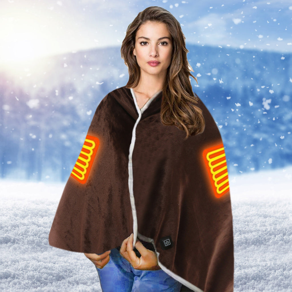 Poncho chauffant en peluche marron