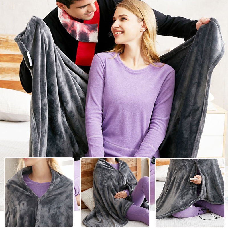 Poncho chauffant en peluche à fermeture éclair