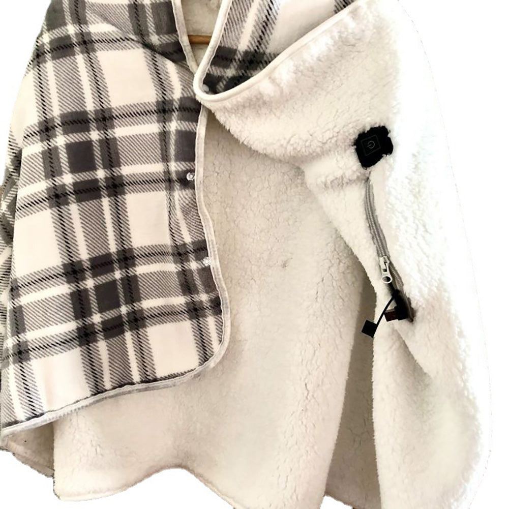 Poncho chauffant en peluche à carreaux