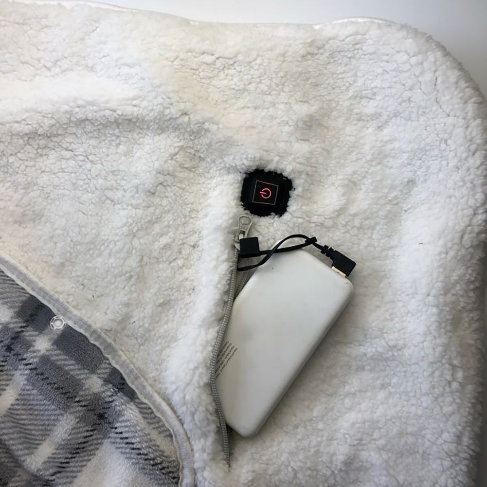 Poncho chauffant en peluche à carreaux