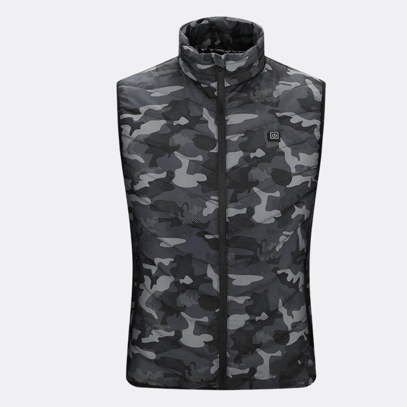 Gilet chauffant de chasse col montant et motif camouflage