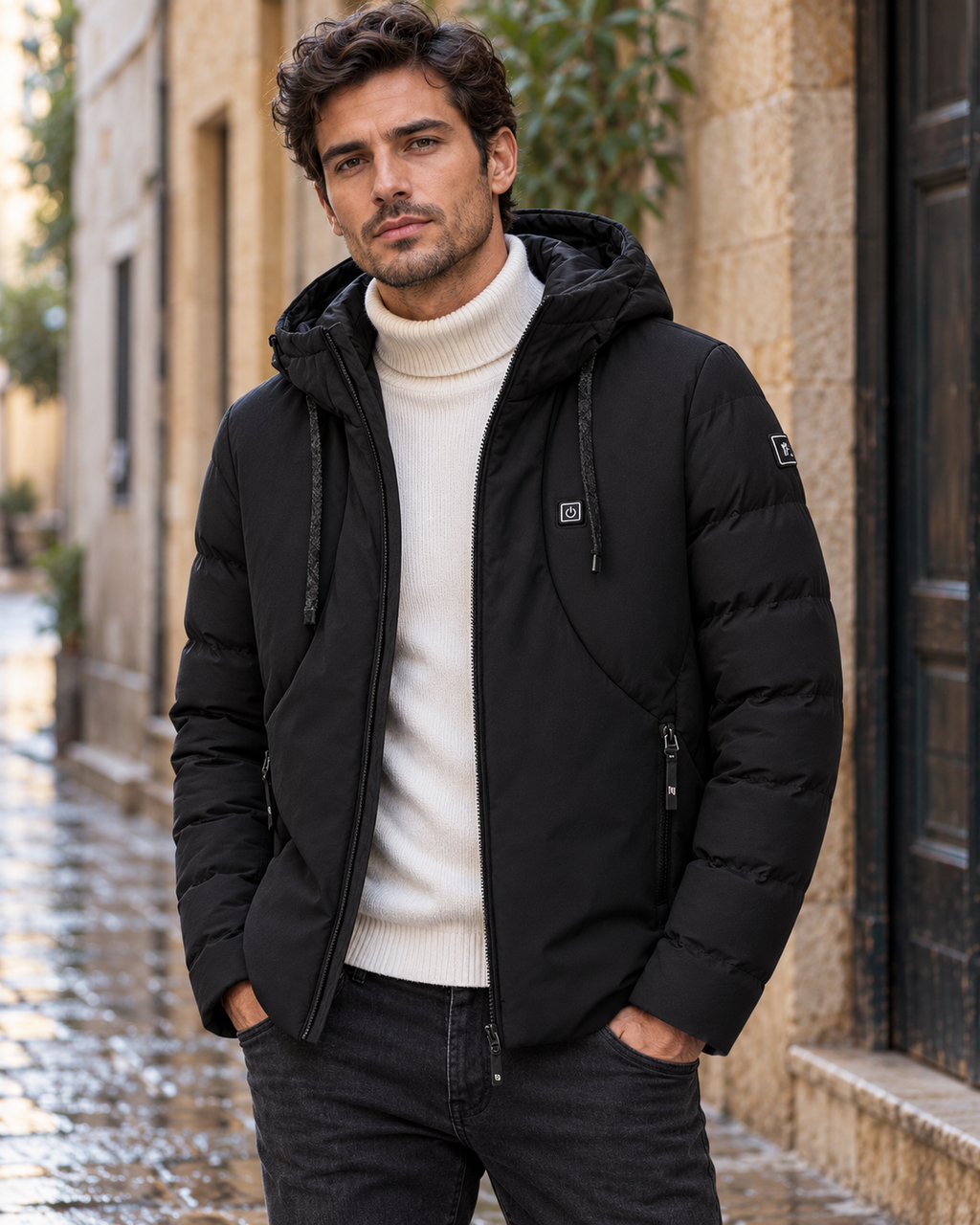 Blouson chauffant à manches longues pour homme — porté en situation