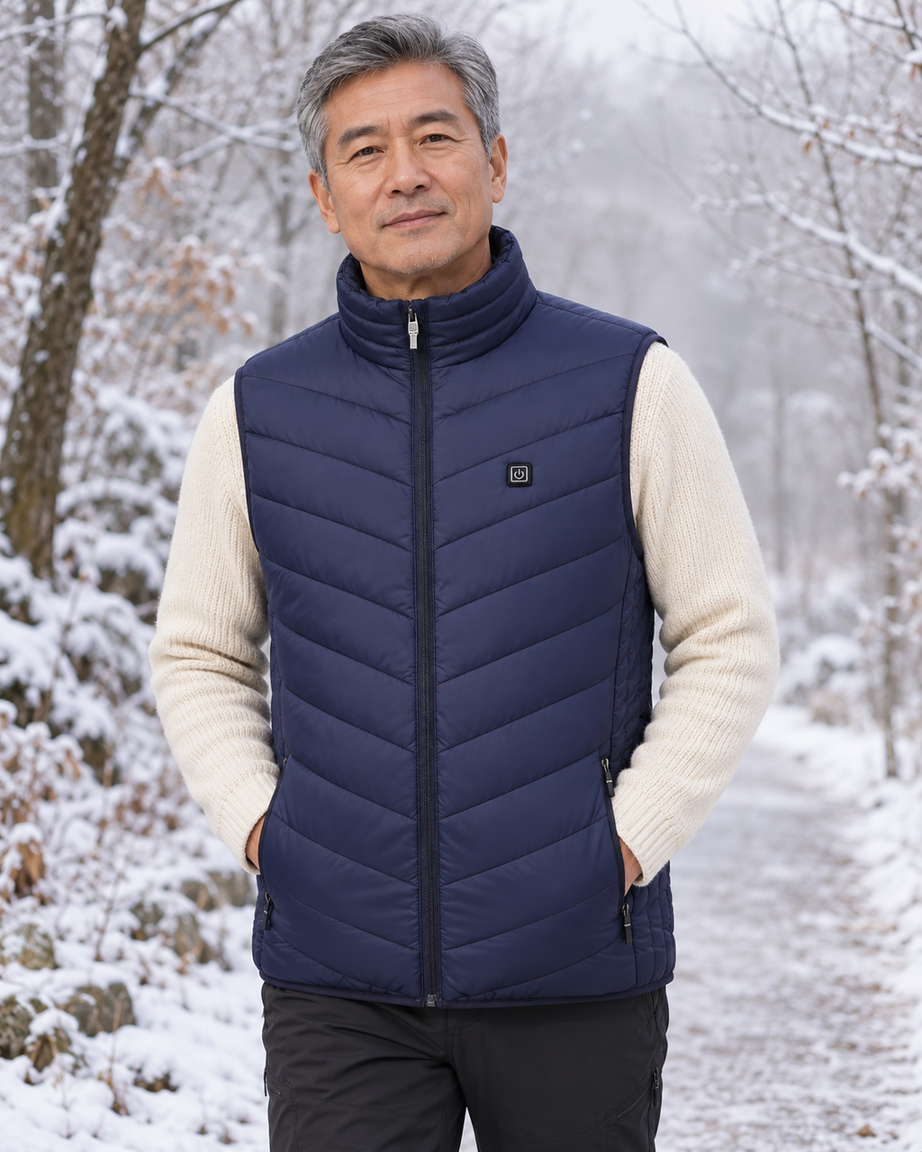 Gilet chauffant électrique en coton imperméable pour hommes — porté en situation