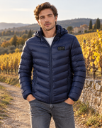 Doudoune chauffante thermique et coupe vent pour hommes — porté en situation