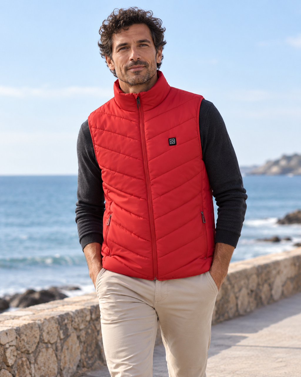 Gilet chauffant USB sans manches pour hommes — porté en situation