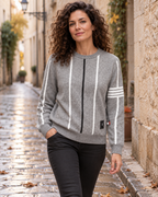 Pull chauffant rayé — porté en situation