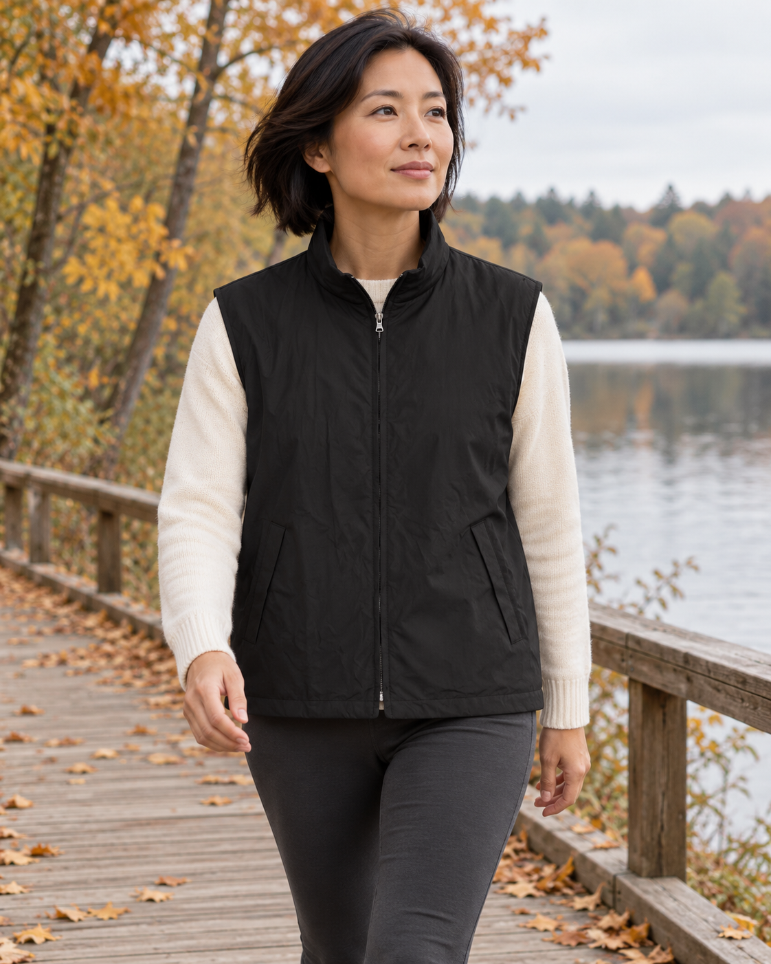Gilet sans manches chauffant pour femme — porté en situation