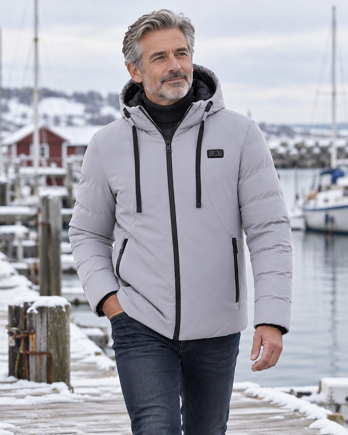 Manteau thermique électrique à trois chaleurs pour hommes — porté en situation
