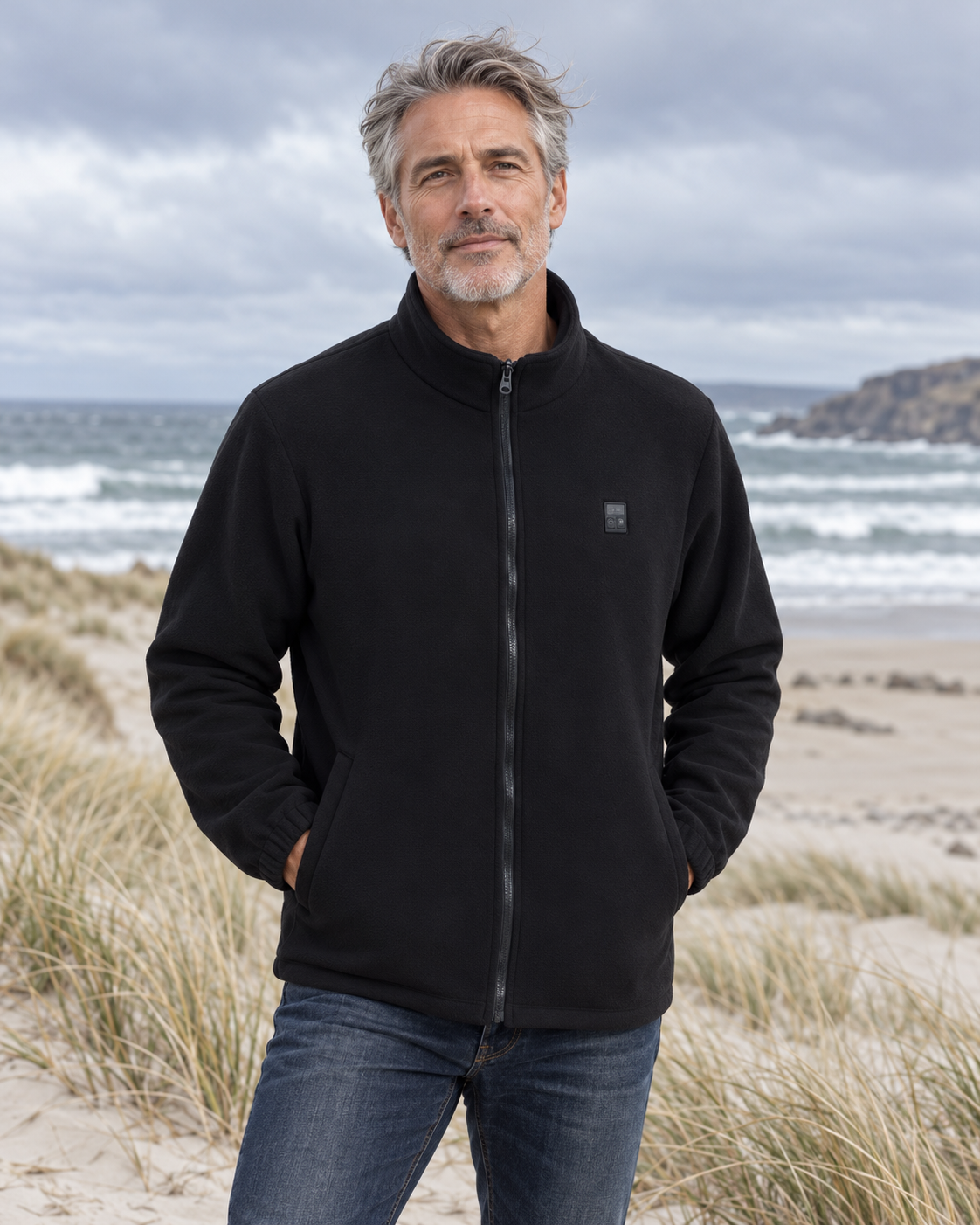 Veste polaire chauffante noir pour homme — porté en situation