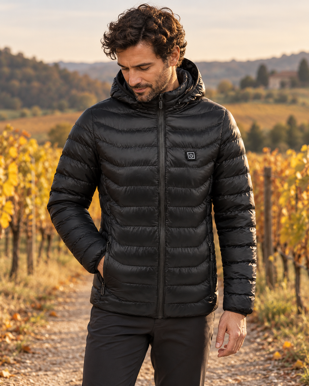 Doudoune capuche chauffant  pour hommes — porté en situation