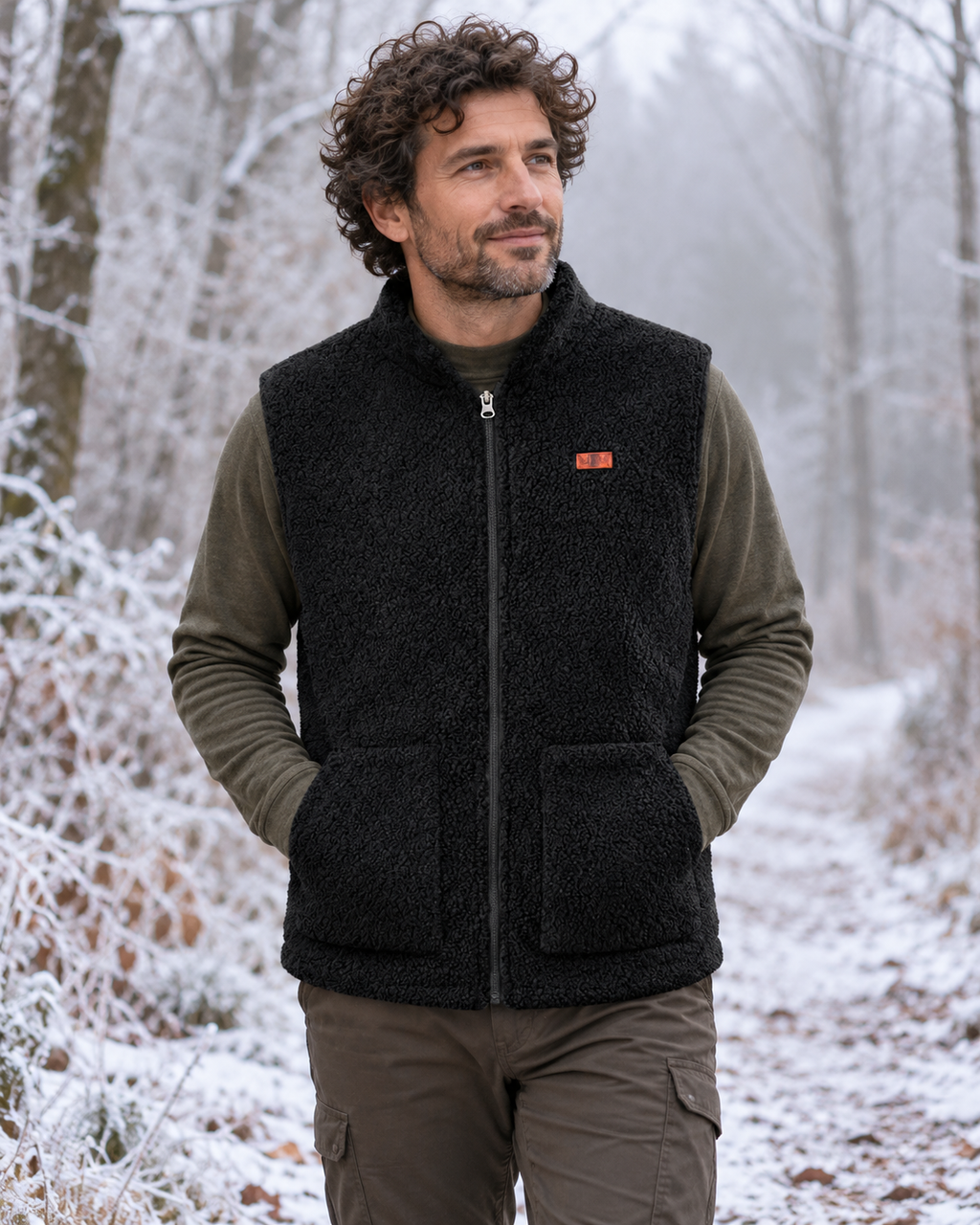 Gilet chauffant de chasse en polaire — porté en situation
