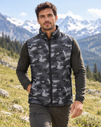 Gilet chauffant de chasse col montant et motif camouflage — porté en situation