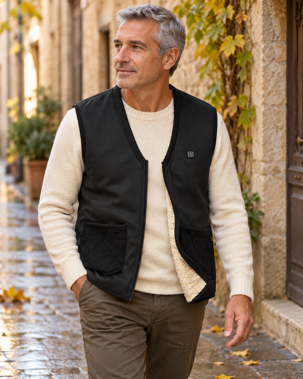 Gilet chauffant de chasse intérieur doux — porté en situation