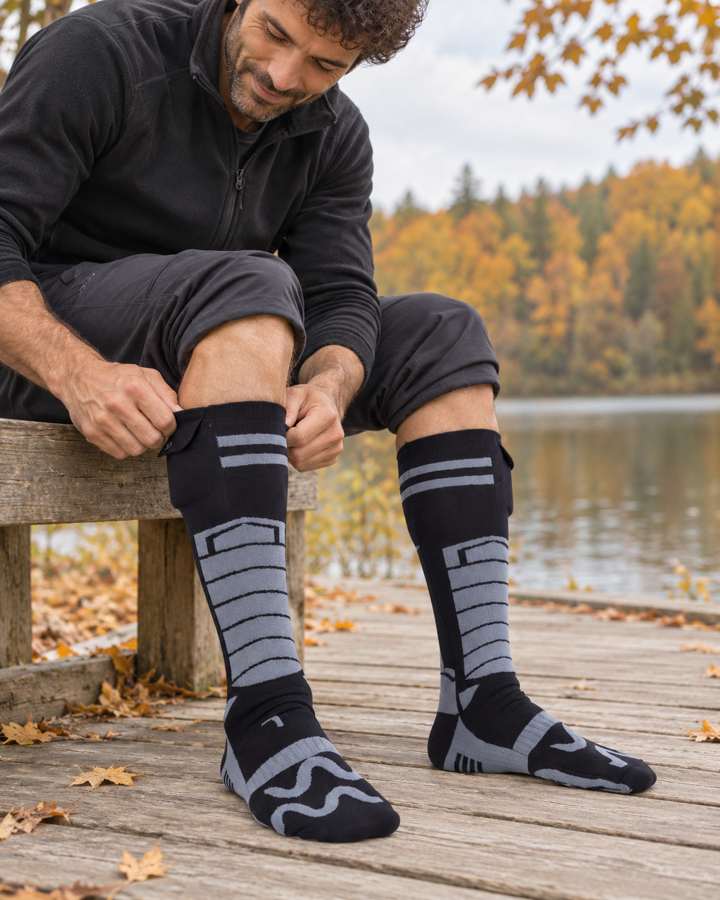 Chaussettes chauffantes pour moto — porté en situation