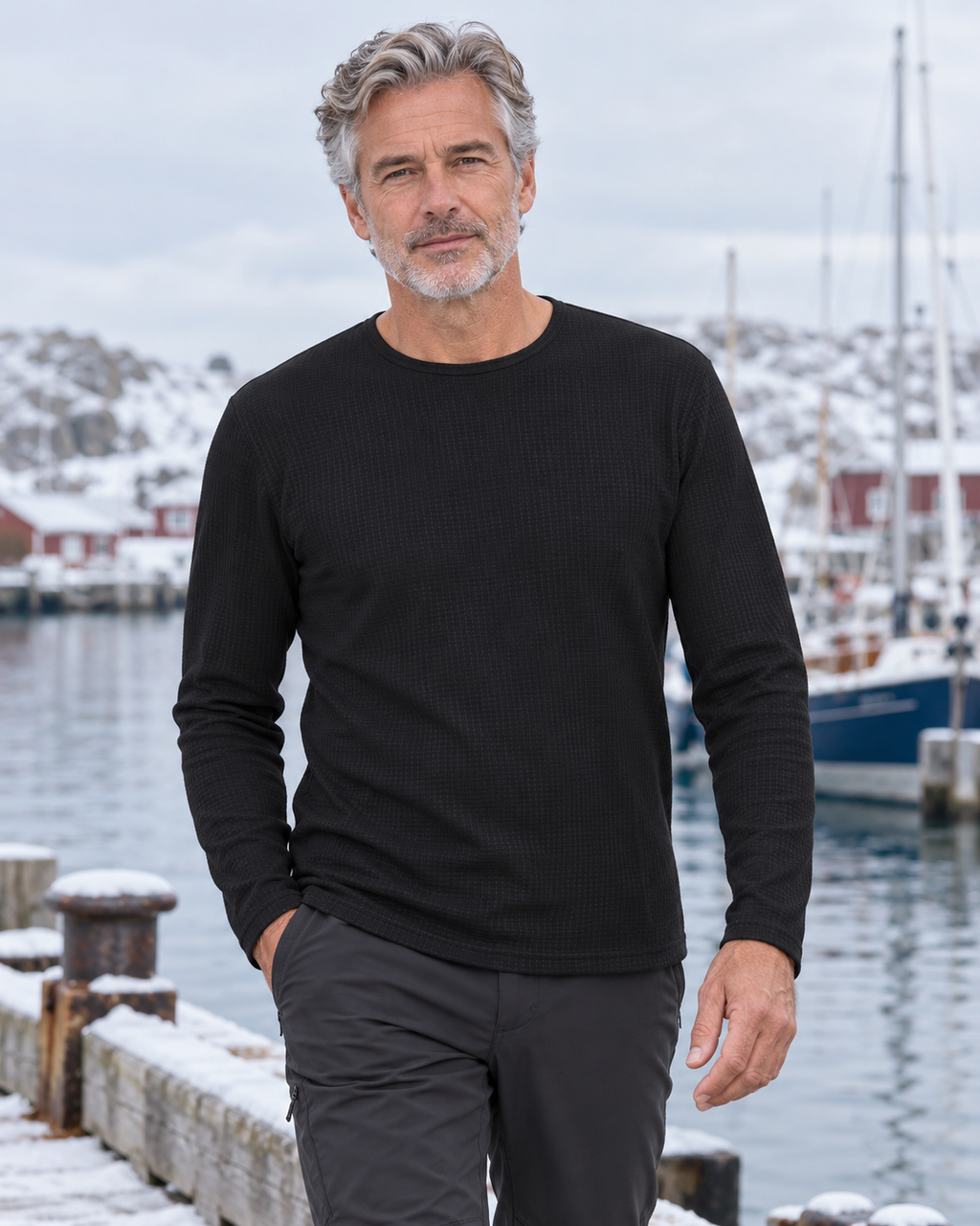 Tee-shirt chauffant à manches longues pour homme — porté en situation
