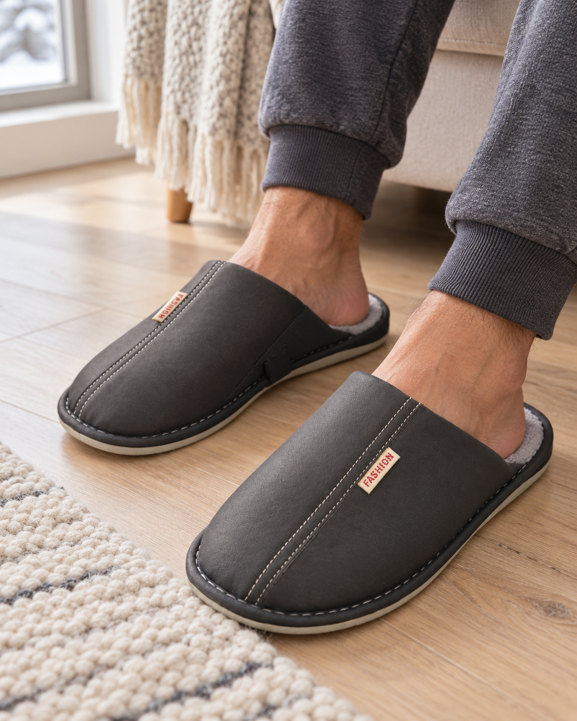 Chaussons chauffants USB pour hommes — porté en situation