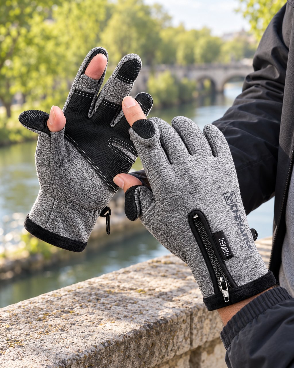 Gants chauffants tactiles antidérapants avec prise USB pour hommes — porté en situation