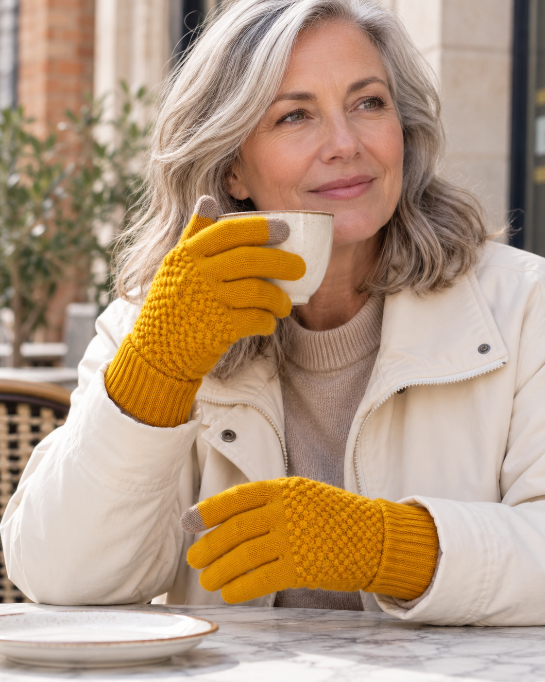 Sous gants électriques tactiles avec feuille chauffante intégrée — porté en situation