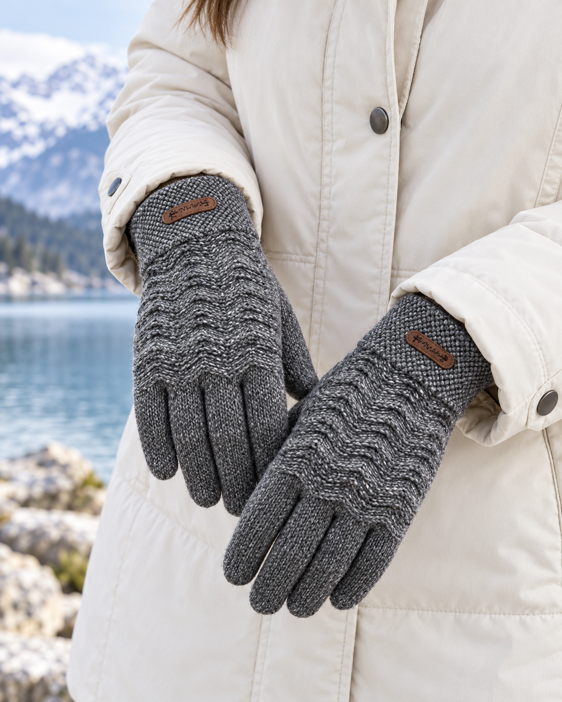 Gants chauffants en coton pour femme — porté en situation