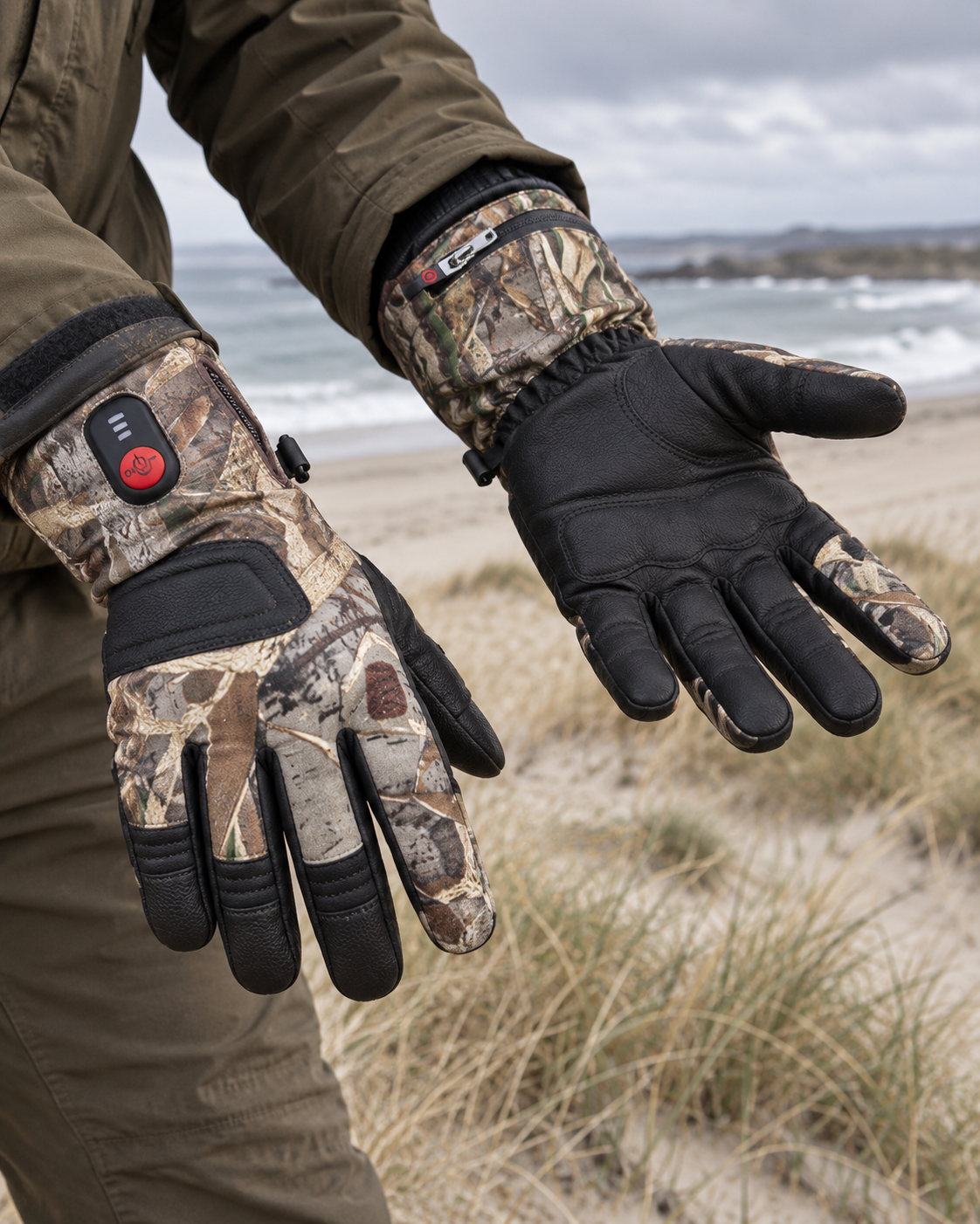 Gants chauffants de chasse camouflage militaire — porté en situation