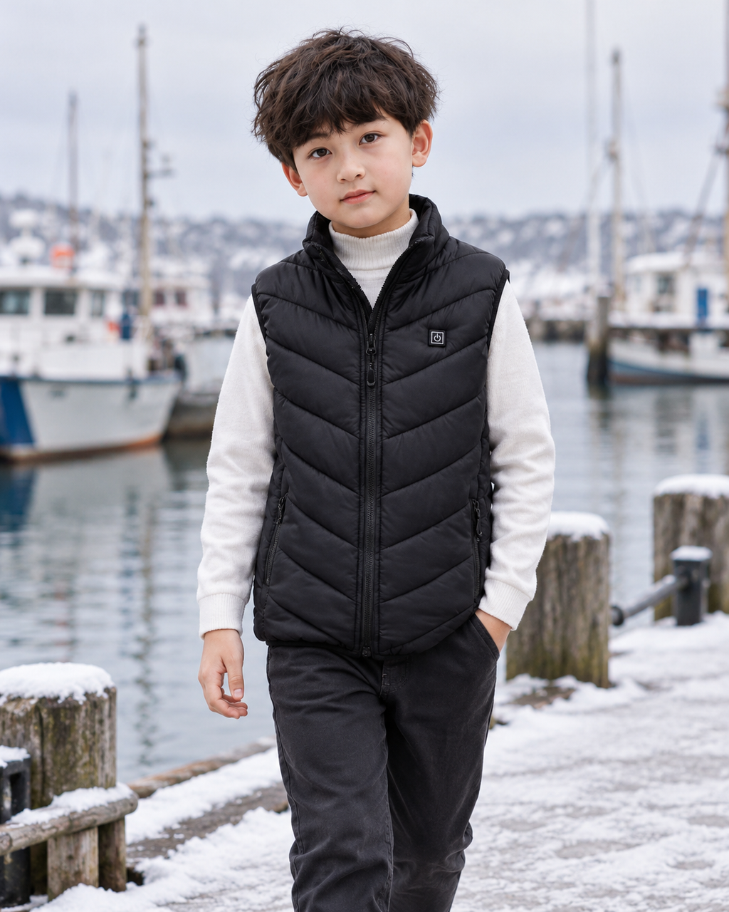Veste chauffante électrique enfant — porté en situation