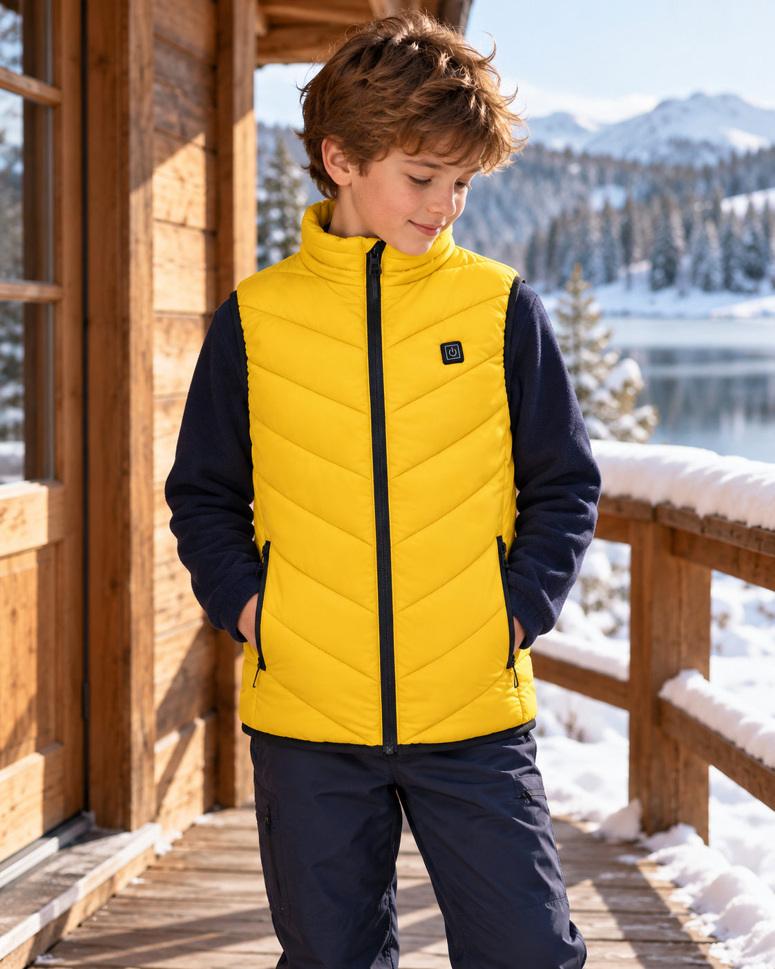 Veste chauffante ski enfant — porté en situation