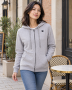 Veste à capuche chauffante grise — porté en situation
