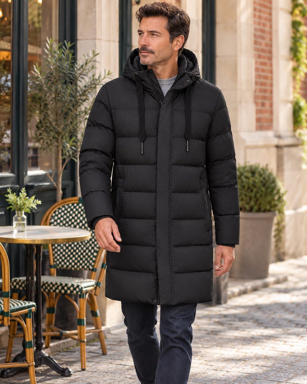 Doudoune longue chauffante homme — porté en situation