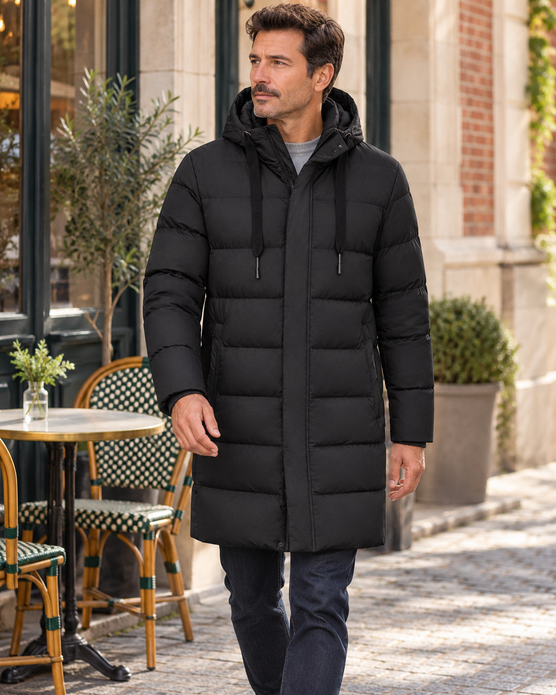 Doudoune longue chauffante homme — porté en situation