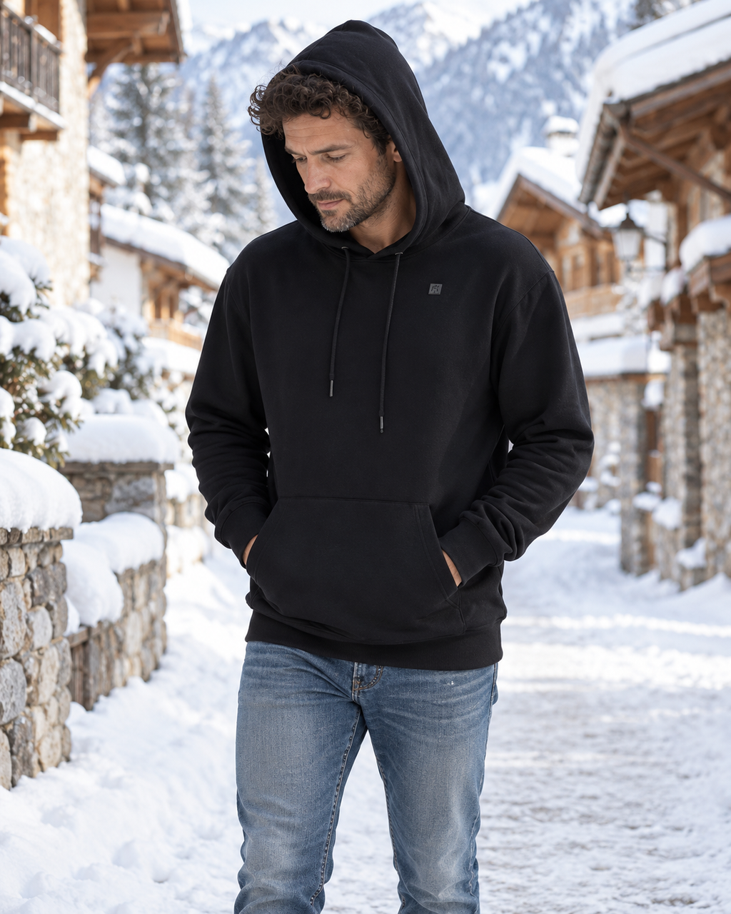 Sweat à capuche chauffant USB pour hommes et femmes noir — porté en situation