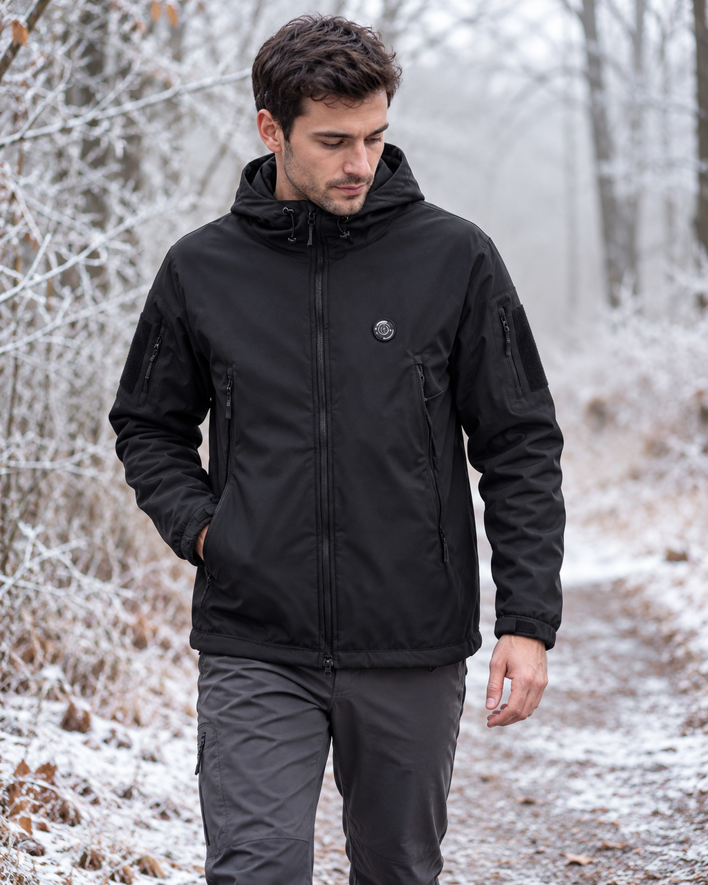 Veste chauffante électrique légère noir — porté en situation