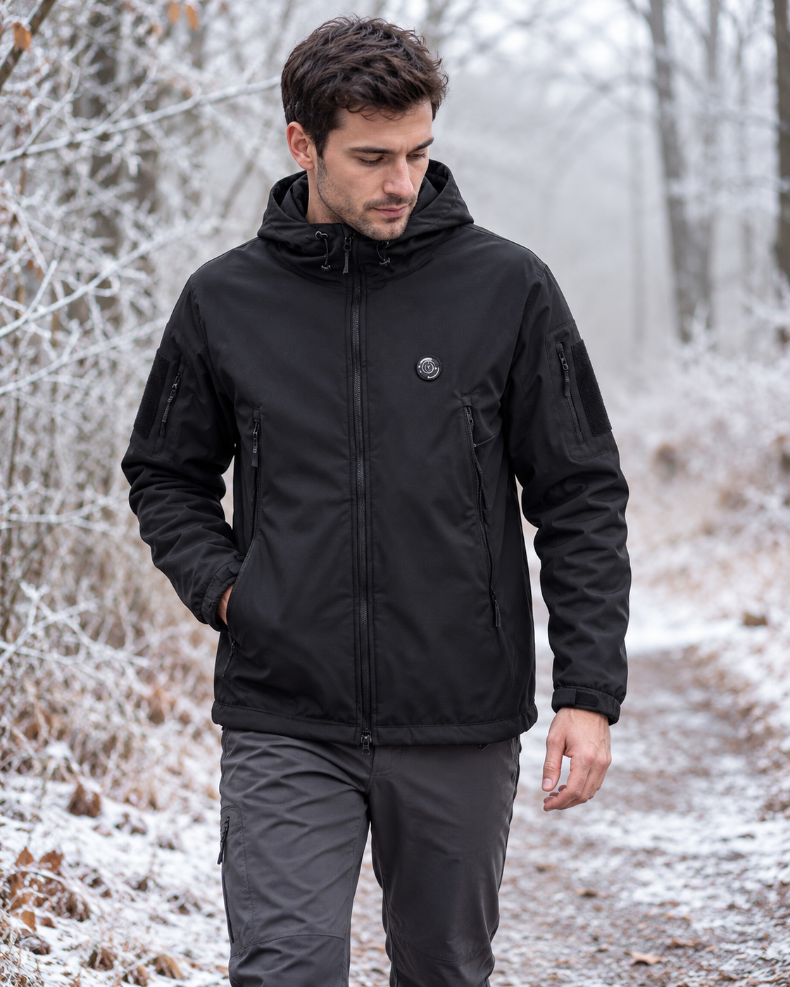 Veste chauffante électrique légère noir — porté en situation