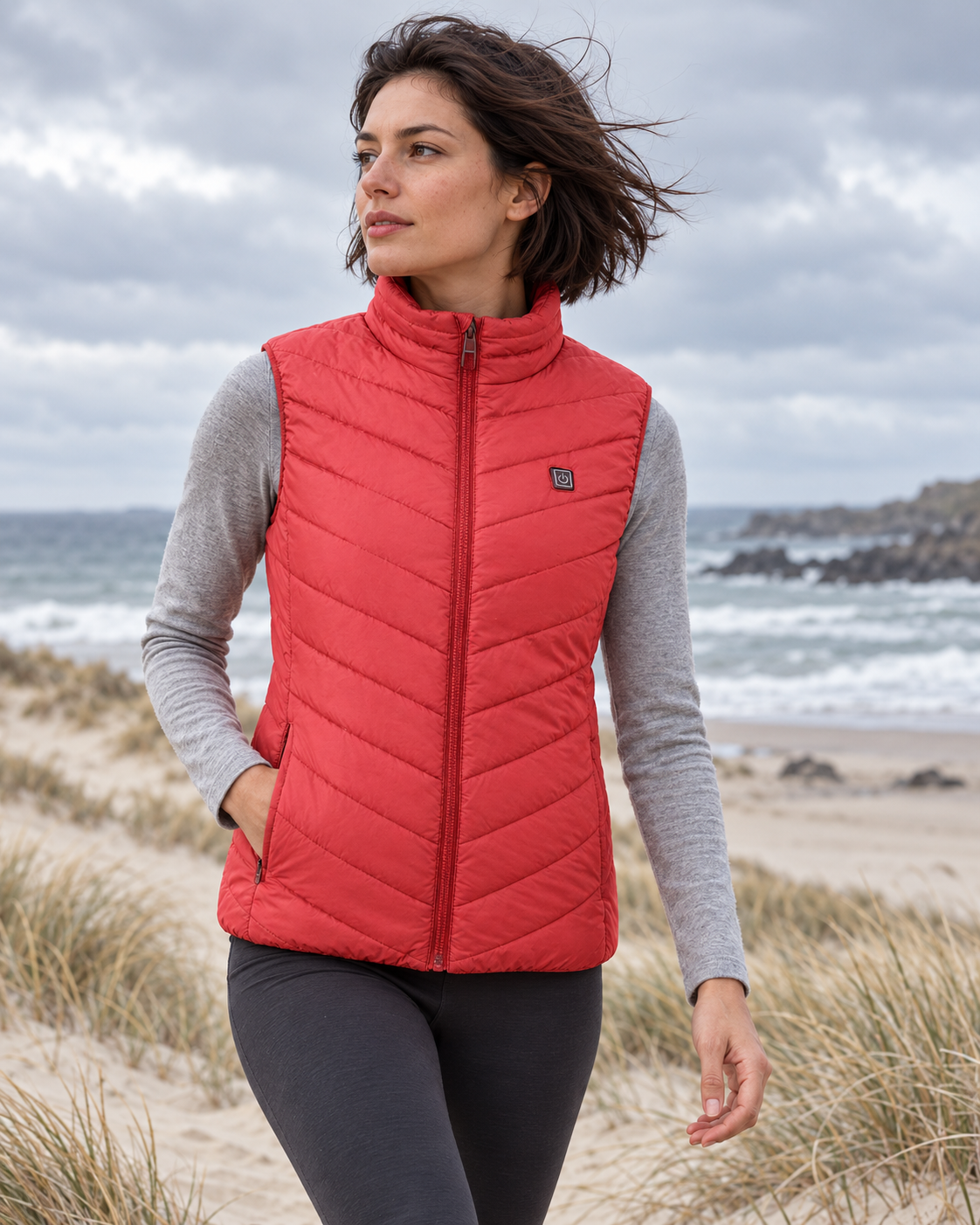 Veste chauffante électrique à manche courte — porté en situation