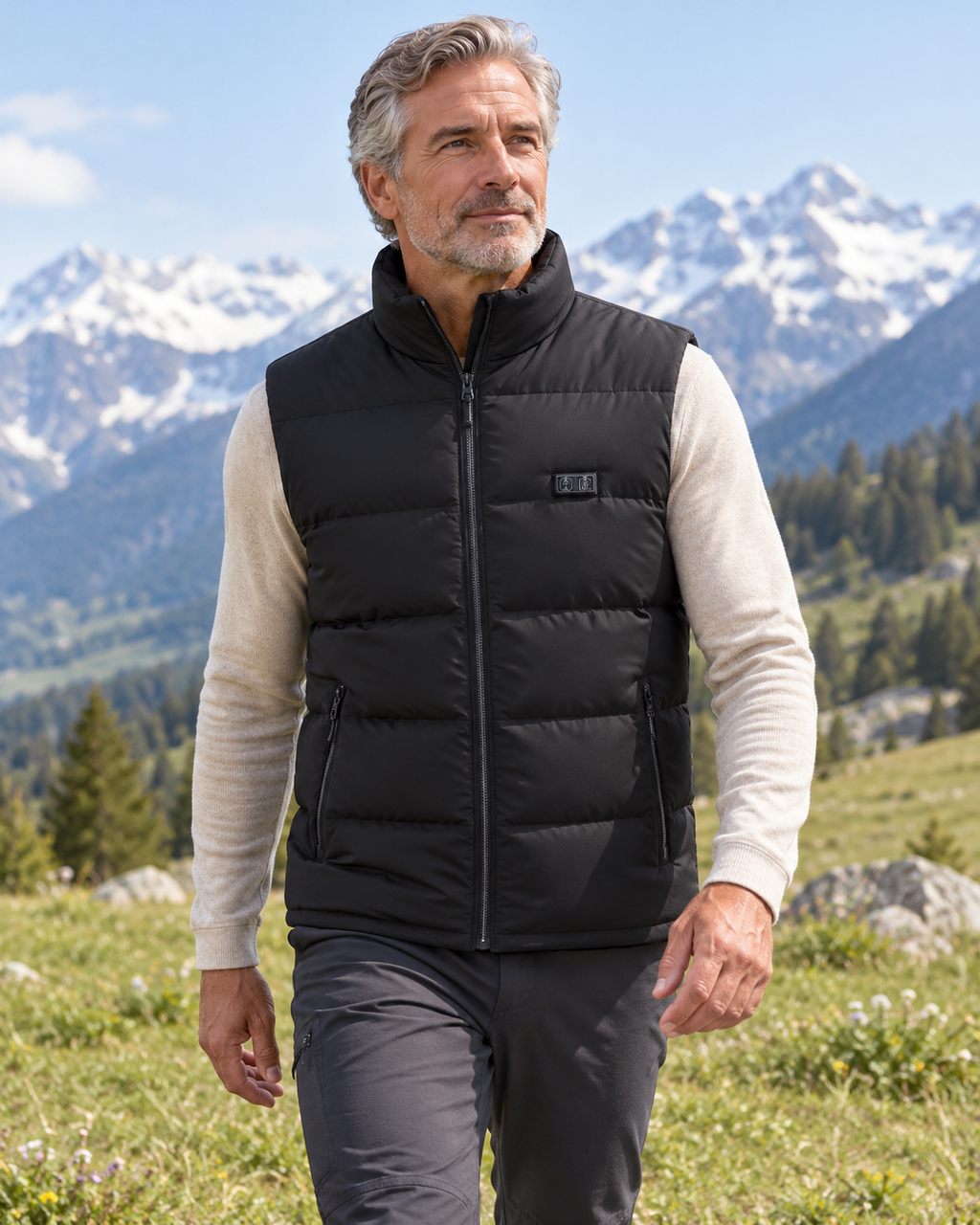 Veste chauffante électrique à manche courte noire — porté en situation