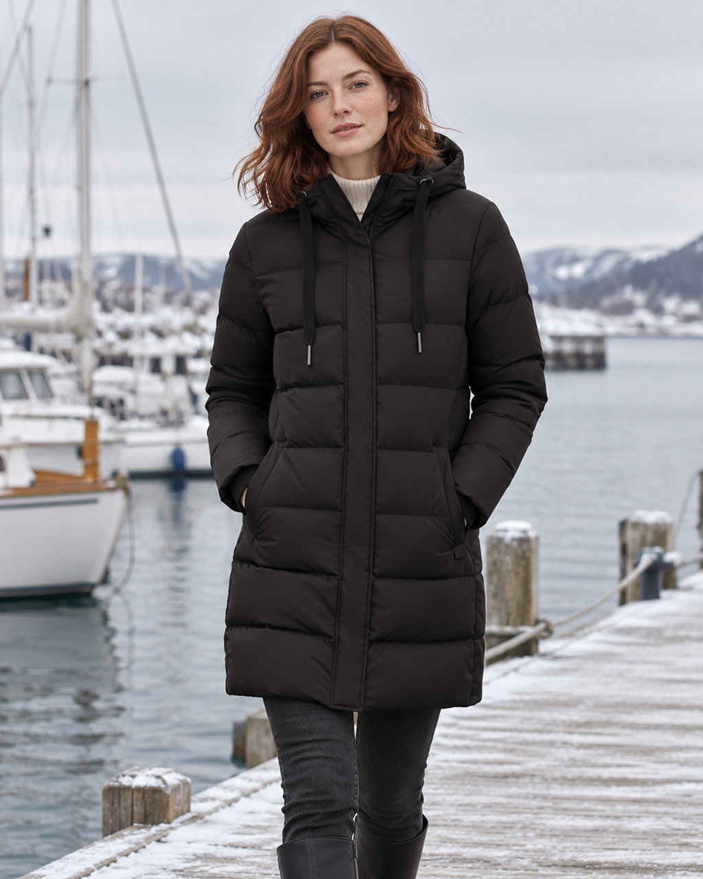 Veste chauffante longue Noire — porté en situation