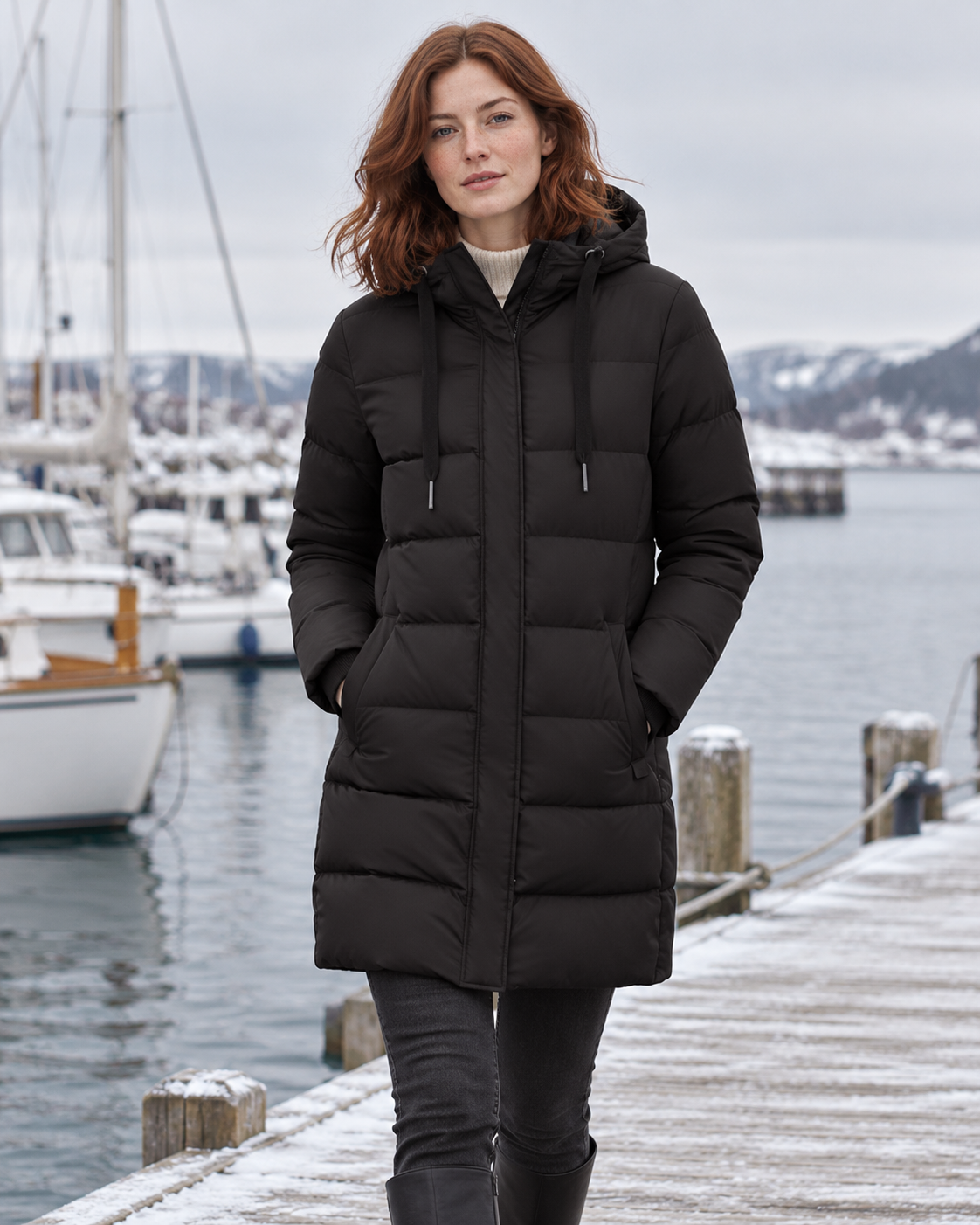 Veste chauffante longue Noire — porté en situation