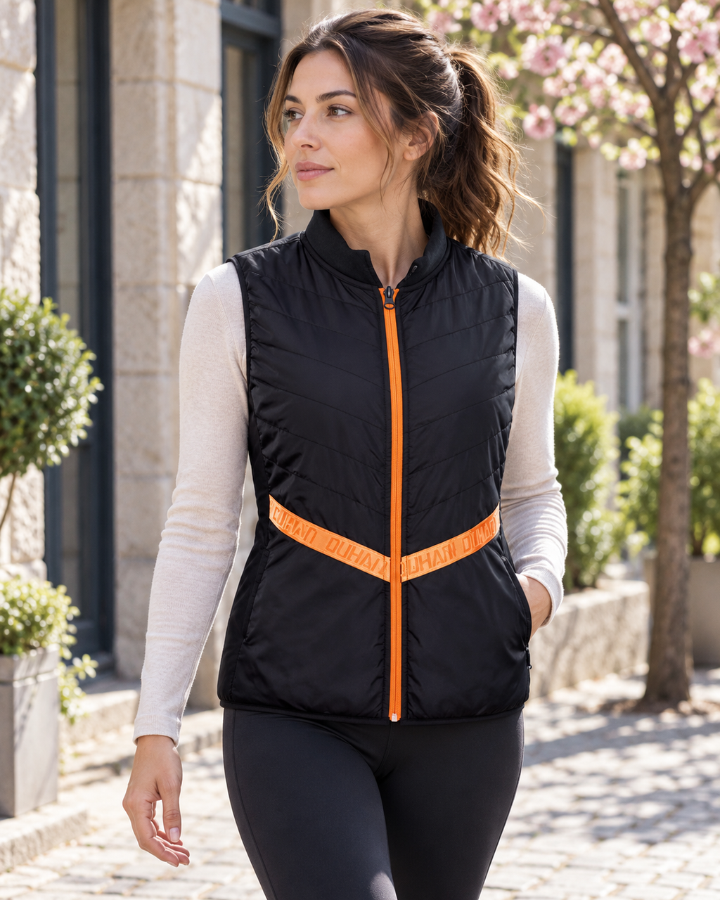 Blouson chauffant sans manche — porté en situation