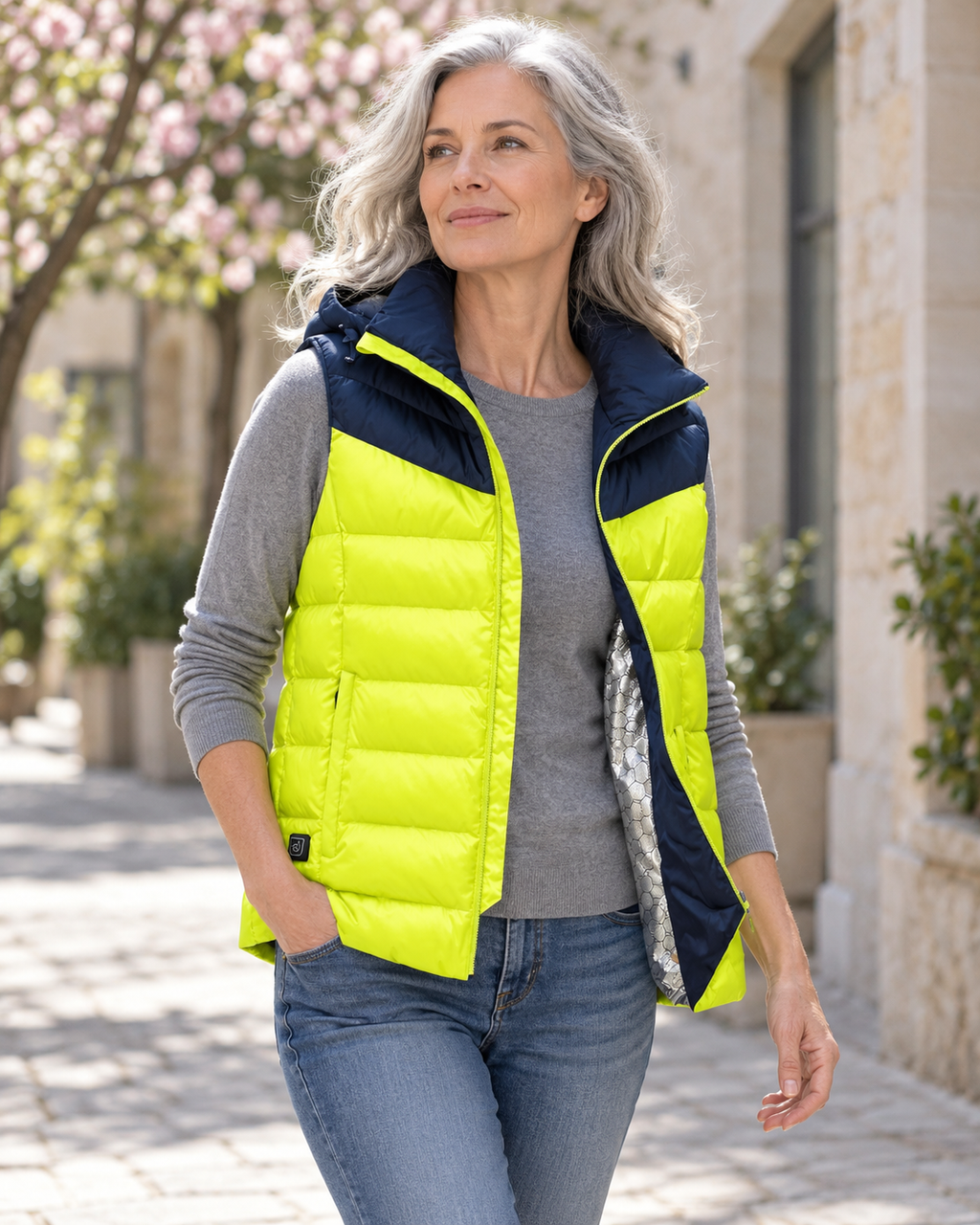 Veste chauffante réfléchissante — porté en situation