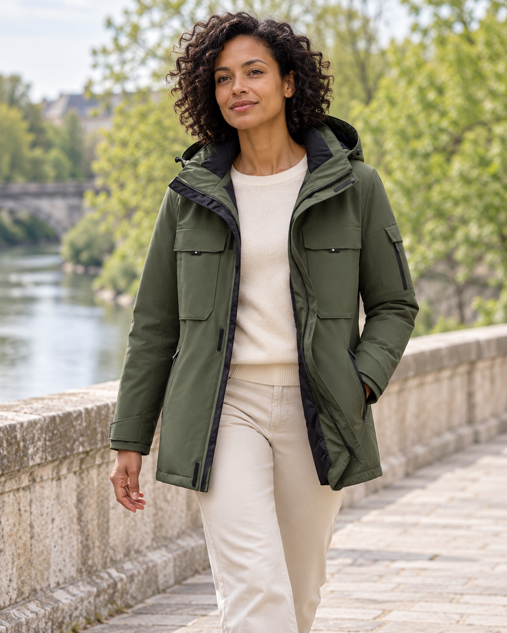 Manteau chauffant femme — porté en situation