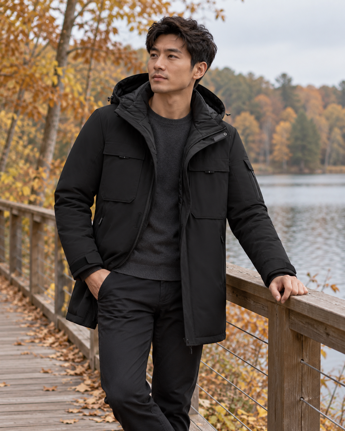Veste chauffante homme luxe — porté en situation