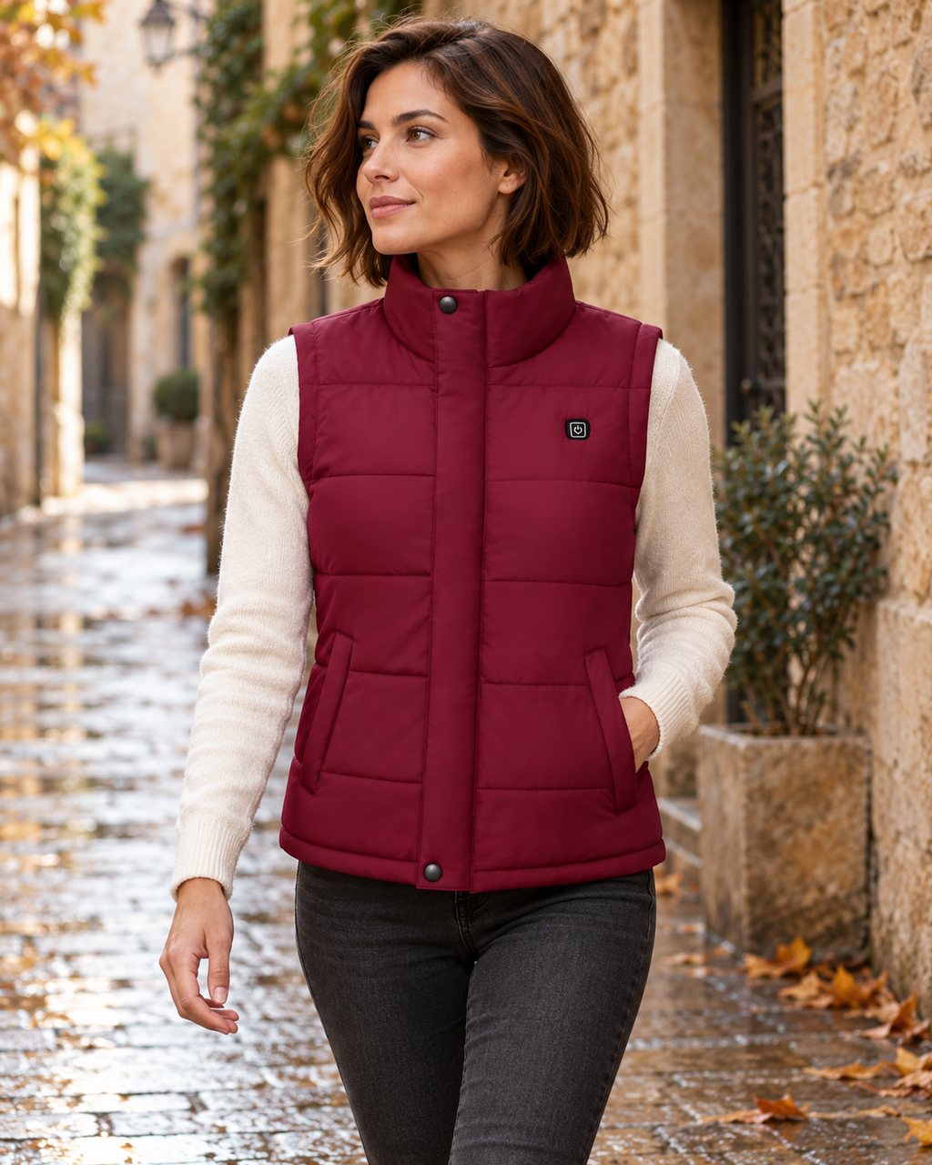 Veste chauffante sans manche femme — porté en situation