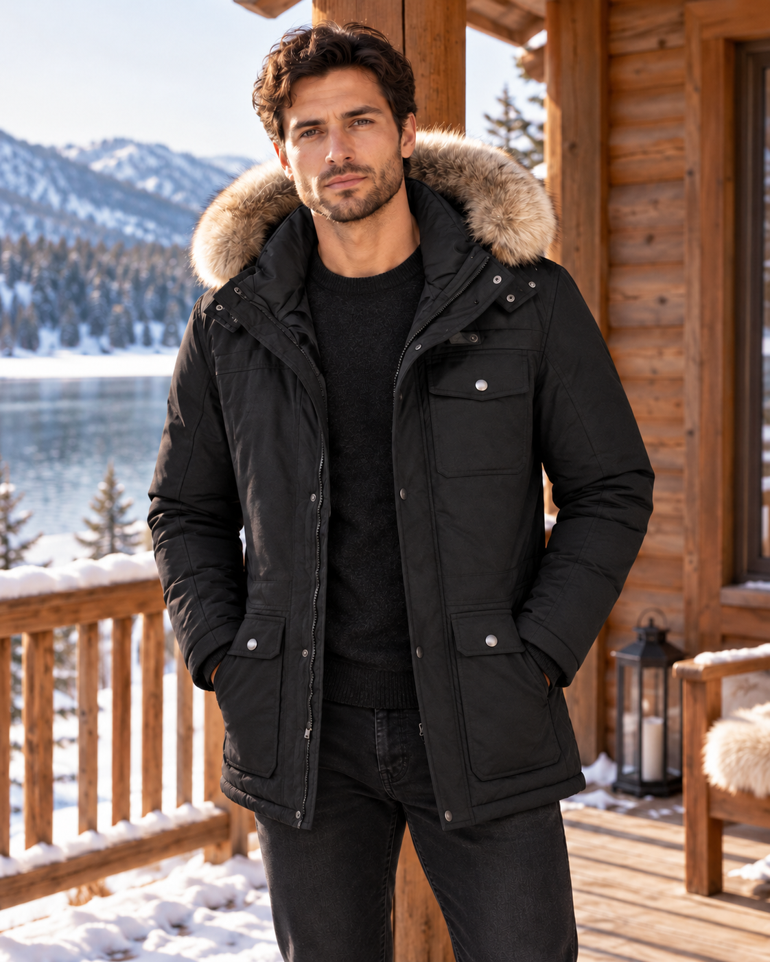 Veste chauffante avec fourrure — porté en situation