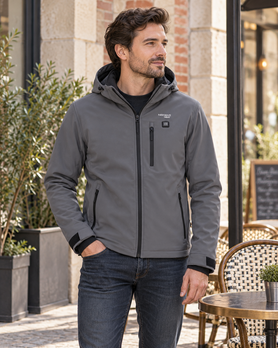 Anorak homme chauffant — porté en situation