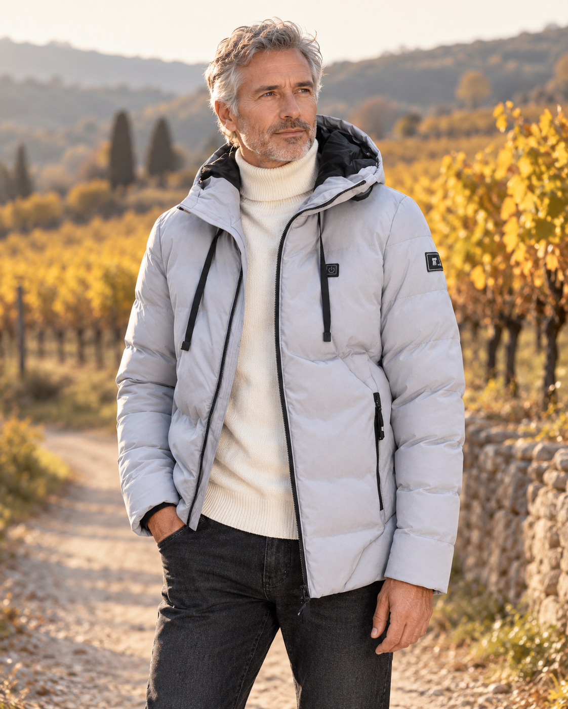 Veste chauffante avec port usb — porté en situation