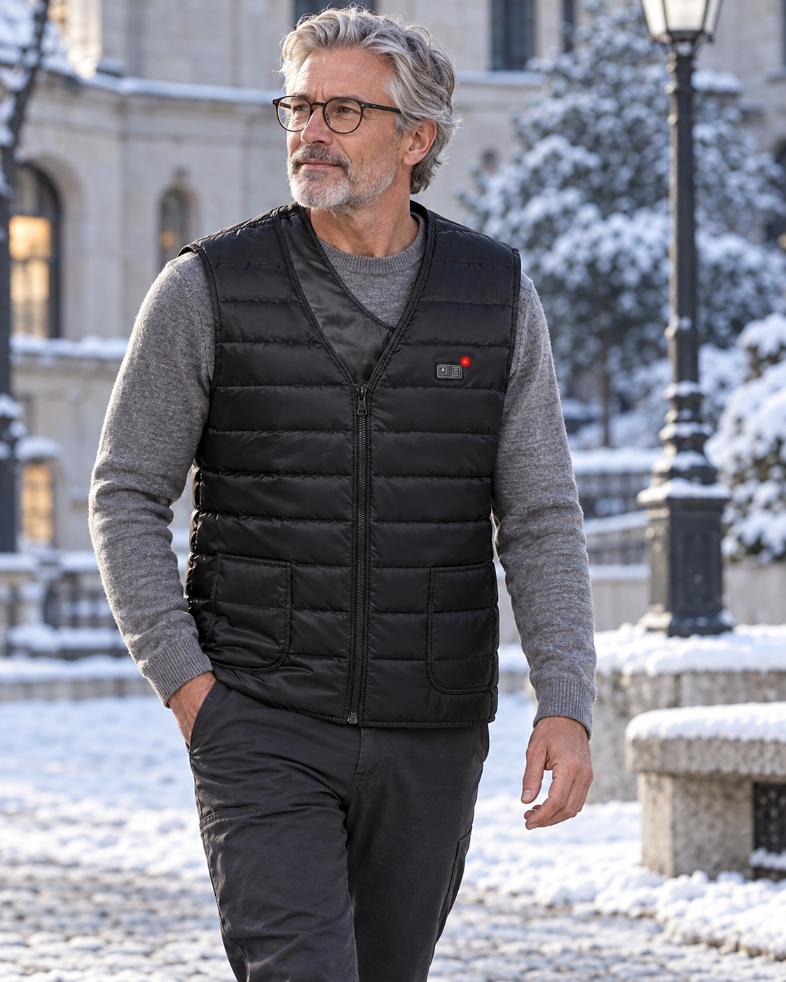 Veste chauffante sans manche homme — porté en situation