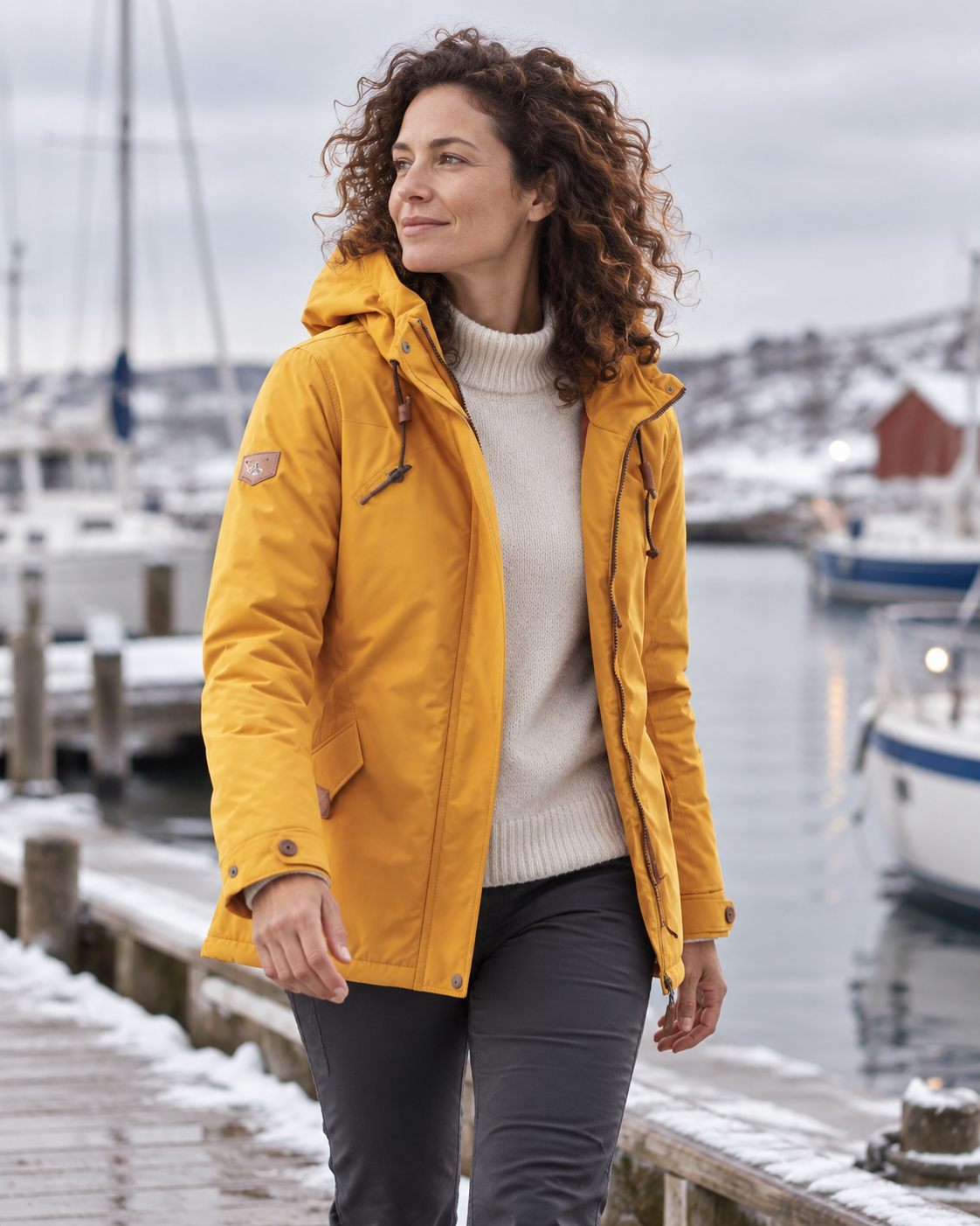 Veste chauffante femme randonnée — porté en situation